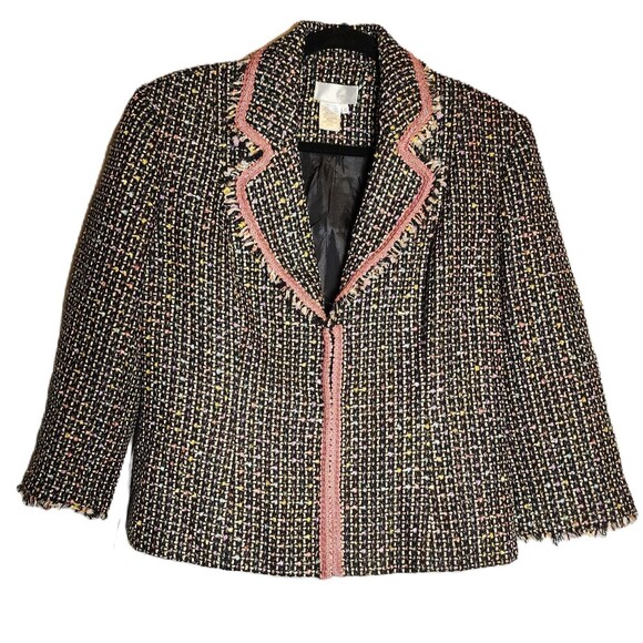 SPIEGEL Tweed Fringe Womens Jacket Sz 12 Multicolor Rainbow Blazer Pre Owned - Picture 1 of 13